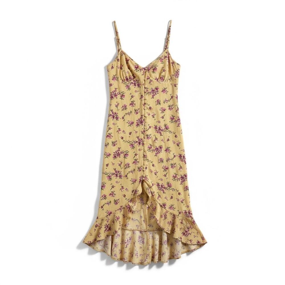 THREAD & STATES New Floral Babydoll Sleeveless Maxi Dress Yellow M Milkmaid Boho